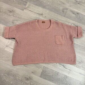 POL Light Pink Boxy Oversize Short Sleeve Sweater Small